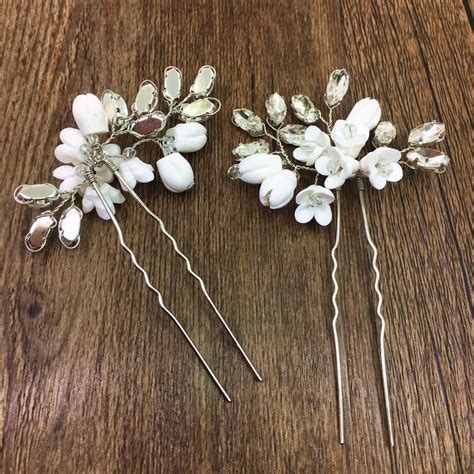 3pc Handmade Clay Bud Crystal Hair Pins Bridal Hair Pin Jewelry Wedding Hair Accessories