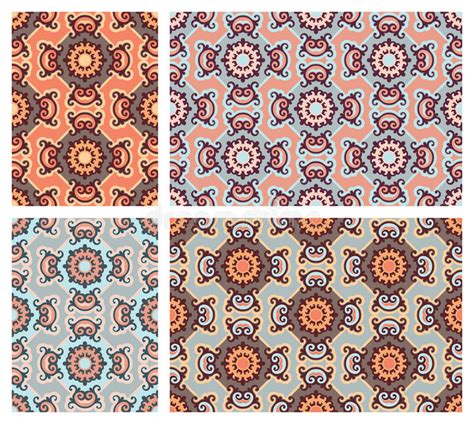 Set Of Colorful Seamless Patterns In Oriental Style Stock Vector