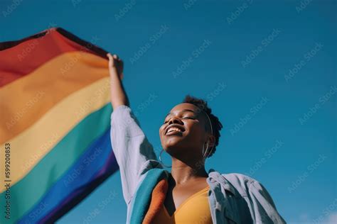 Black Queer Person Holding Rainbow Flag Lgbt Pride Or Gay Pride Lesbian Gay Bisexual And