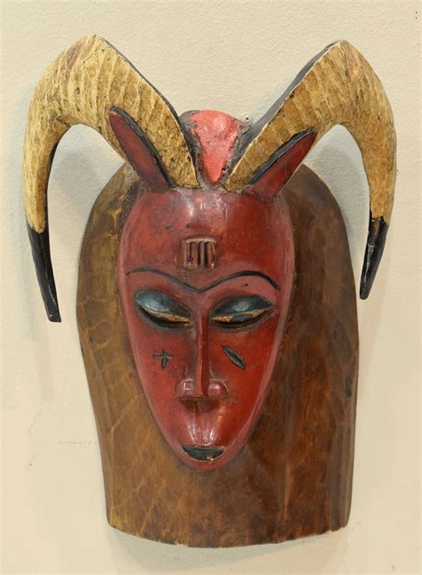 African Mask Baule Mali Wood Portrait Horn African Wood Mask