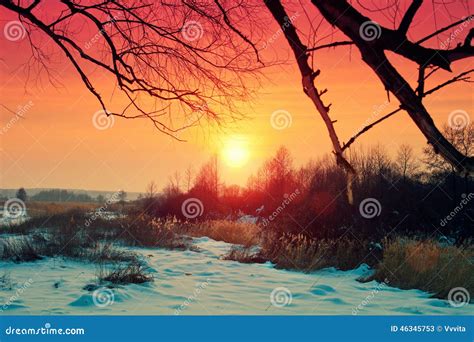 Beautiful Winter Rural Sunset Stock Image Image Of Dusk Dawn 46345753