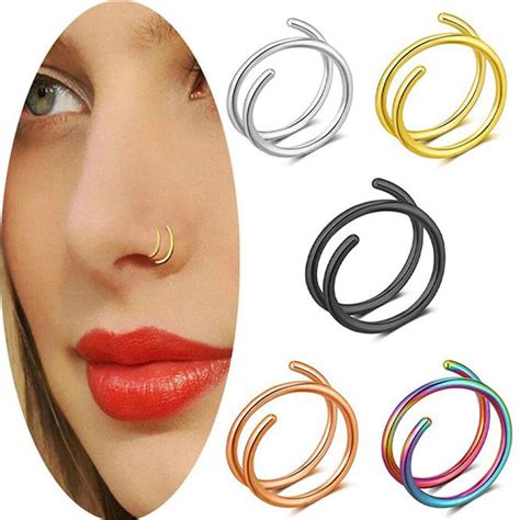 Cheap Double Nose Hoop Ring For Single Piercing Nose Hoop Twist Nose Hoop For Girls Nostril