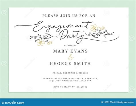 Engagement Party Invitation Card Template Stock Vector Illustration