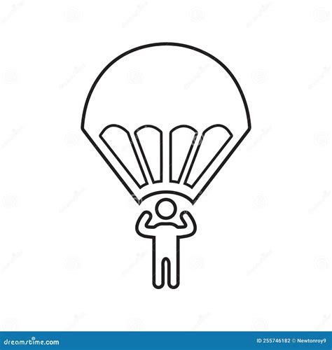 Landing Parachute Skydiving Icon Outline Vector Design Stock