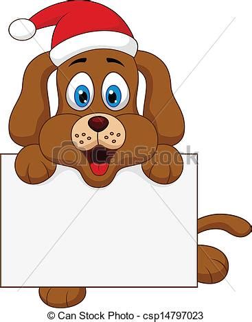 The most common cartoon dog drawing material is paper. Vector illustration of dog cartoon christmas with blank sign.
