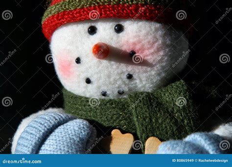 Glittering Snowman Closeup With Smiling Face Stock Image Image Of
