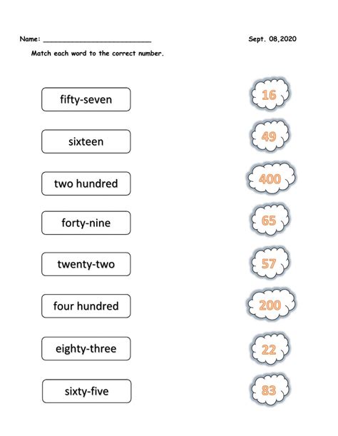Matching Number Words Worksheet