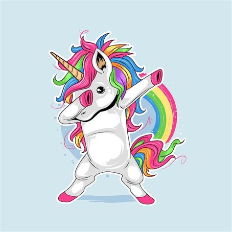 Unicorn Cute Dabbing Style Dance Rainbow Colorfull Vector Premium