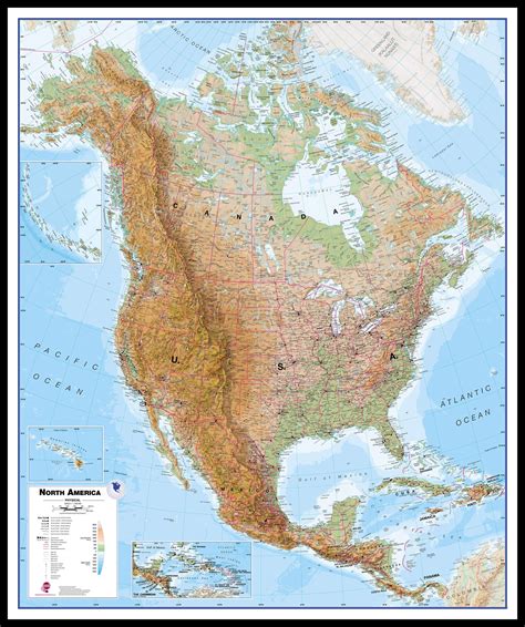 Large North America Wall Map Physical Pinboard And Framed Black