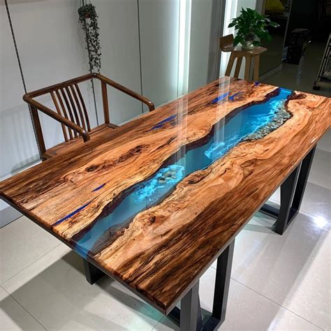 River Table Blue Resin Epoxy Living Room Furniture Coffee And End Tables