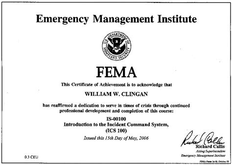 Fema Certificates Bill Clingan Kc0onr