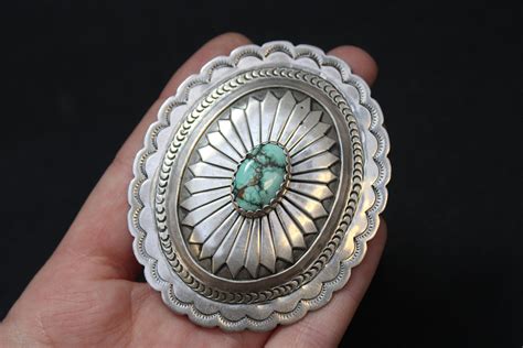 Large Sterling Silver Turquoise Concho Brooch Big Sterling Silver Native American Turquoise