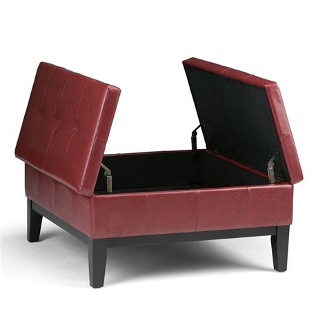 Simplihome avalon 42 inch wide rectangle storage ottoman in upholstered red faux leather, coffee table for the living room, bedroom, contemporary 4.6 out of 5 stars 2,005 $157.18 $ 157. Faux Leather Coffee Table Storage Ottoman in Red - AXCOT ...