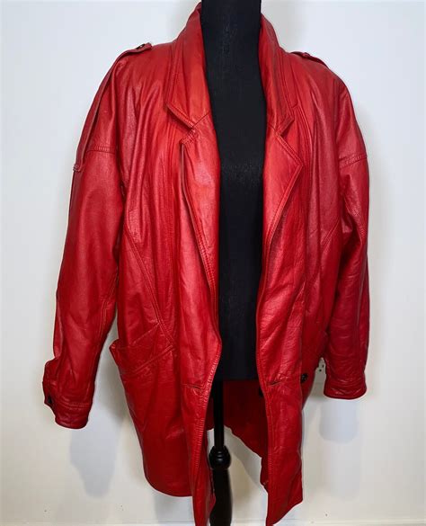 Red Vintage Leather Jacket Etsy