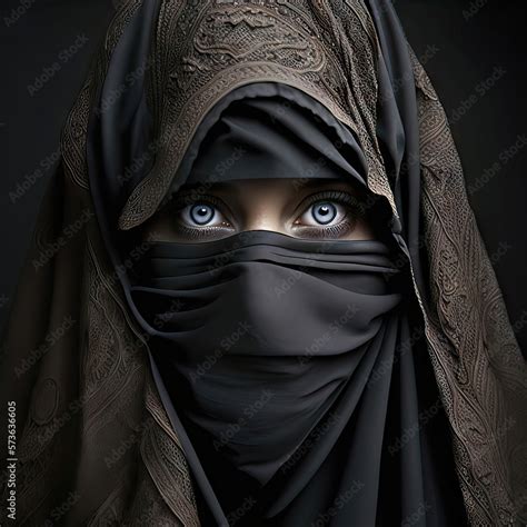 Ai Generated Portrait Of Muslim Arabic Emirates Or Egyptian Woman With Covered Face Wears
