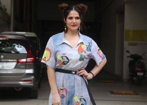 Zareen Khan Spotted Wearing Hand Painted Denim Dungaree With Funky