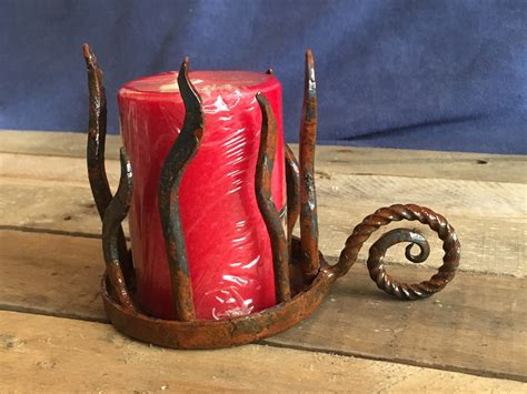 Hand Forged Flame Design Candle Holder Rusted Finish Etsy