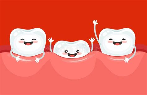 Teeth Grow Funny Characters Tooth Growing In Gums Stock Illustration