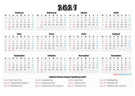 Yearly Calendar 2021 Printable Template Business Format