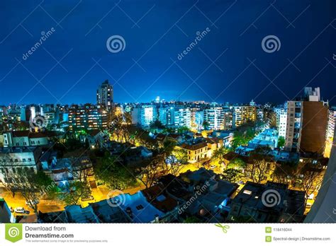 Panoramic View Over Montevideo In Uruguay At Night Stock Photo Image