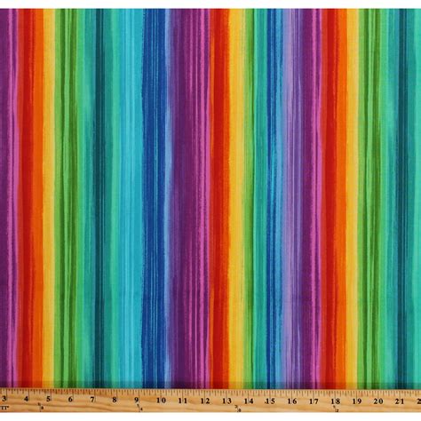 Cotton Rainbow Stripes Bright Colors Multi Color Striped Cotton Fabric
