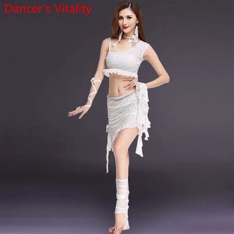 2018 lrregular sexy belly dance clothes 2pcs set for women female stage gypsy training dress