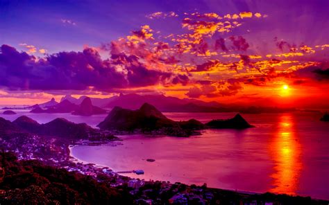 Download Sea Ocean Gold Orange Color Purple Sky Sunset Man Made Rio
