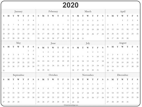 Free Printable Yearly Calendar Example Calendar Printable