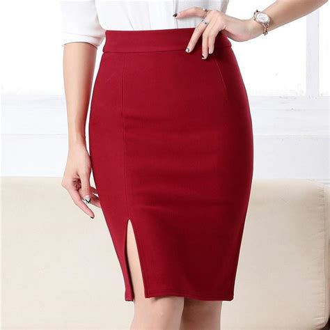 Buy Women Office Formal Pencil Skirt Autumn Winter Elegant Slim Front Slit Midi Ol Skirts At