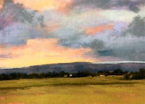 Sunset Over Fields Pastel 9 X12 Pastel Landscape Art Pastel