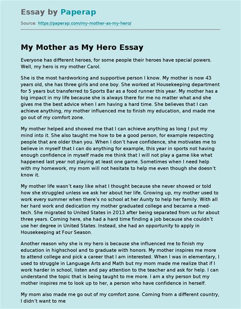 My Mother As My Hero Essay Example