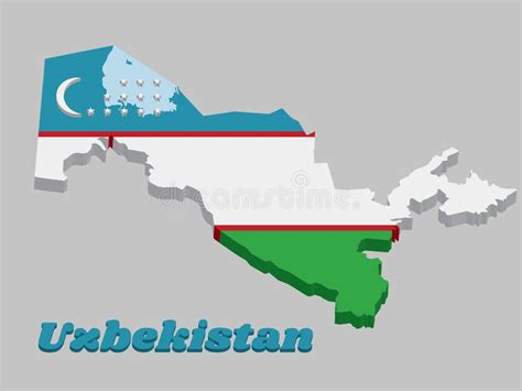 Profilo Della Mappa 3d E Bandiera Dell Uzbekistan Delle Bande Blu Bianche E Verdi Orizzontali