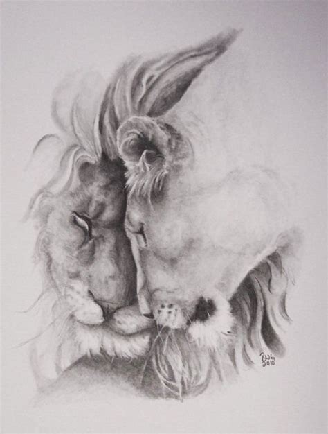 Lions In Love 2 Pencil Drawings Of Animals Lion Love Animal Drawings