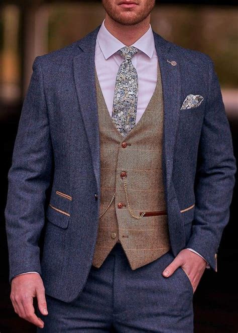Marc Darcy Marc Darcy Dion Blue Tweed Wedding 3 Piece Suit With Ted