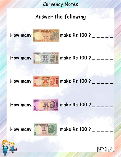 Currency Notes Math Worksheets