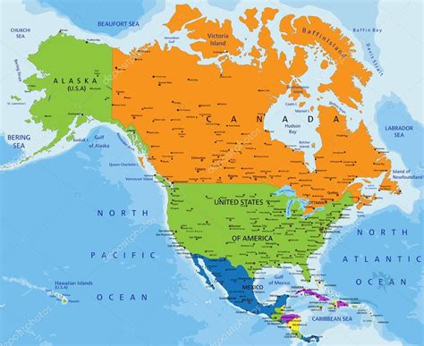 North America Map Coloured With Names
