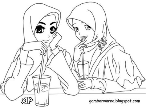 Mewarnai Sketsa Gambar Orang Berhijab Yang Mudah Mewarnai Gambar