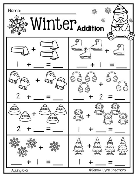 Winter Addition Winter Math Worksheets Winter Math Kindergarten Math