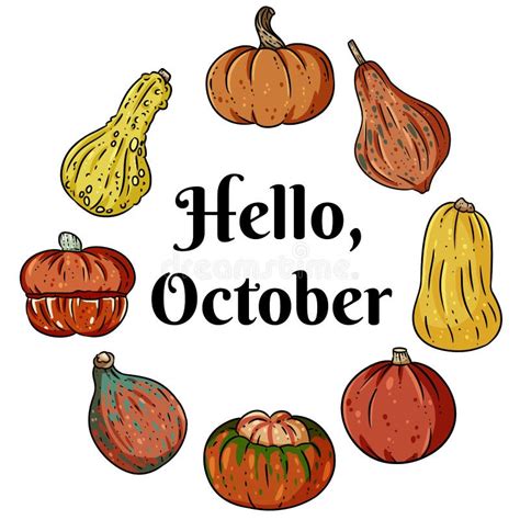 Hello October Decorative Wreath Banner With Cute Colorful Pumpkins