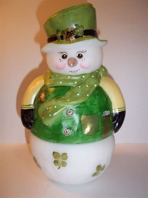 Fenton Glass Snowman Fairy Light Luck Of The Irish St Patricks Day Le