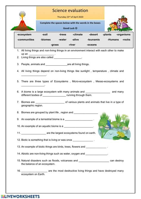 Ecosystems Exercise Science Worksheets Ecosystems 5th Grade Worksheets