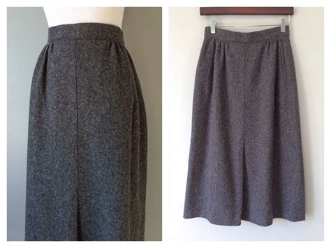 Vintage Grey Wool Skirt Charcoal Gray High Waist Skirt 1970s Long Midi