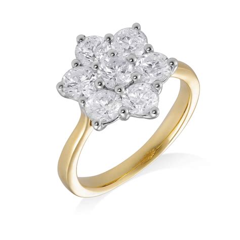 18ct Yellow Gold Brilliant Cut 220ct Diamond Flower Cluster Ring