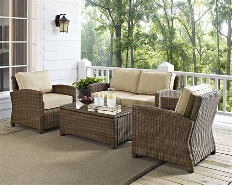Dardel 4 Piece Sofa Set With Cushions Outdoor Wicker Seating Brown