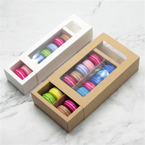 Wholesale Sliding Drawer Mini Paper Kraft Cake Dessert Cookie Biscuit Macaron Packaging Box