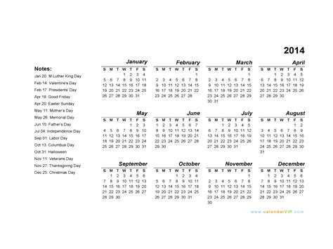 Pics Photos Printable Yearly Calendar 2014