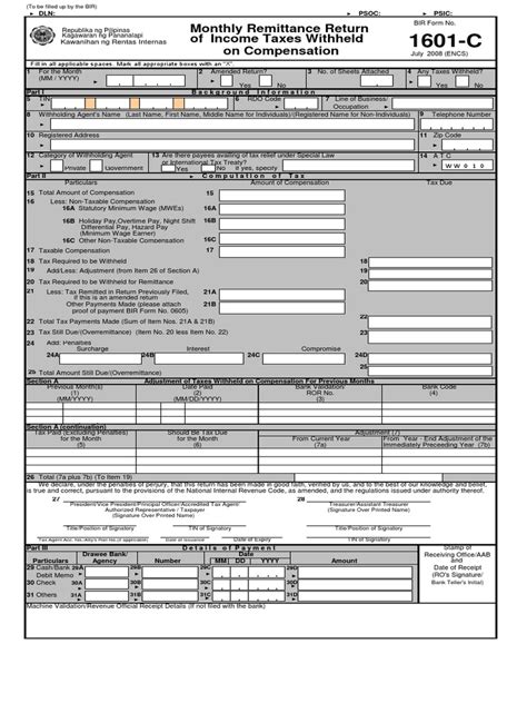 Bir Form 1601 C Pdf Withholding Tax Taxes