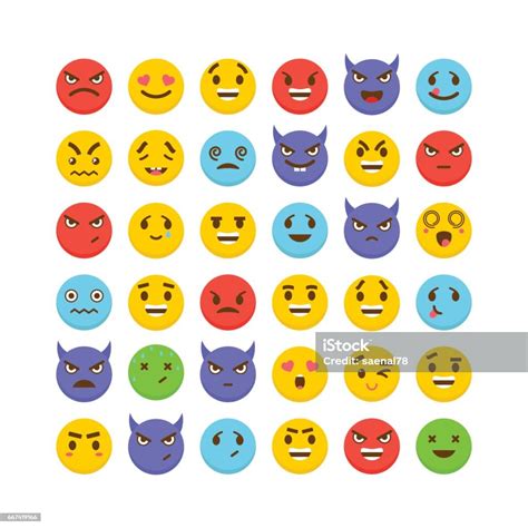 Set Of Emoticons Flat Design Cute Emoji Icons Kawaii Arte Vetorial De