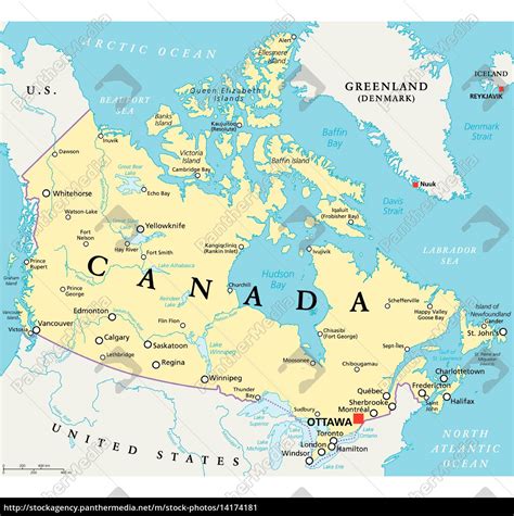 Kanada Politische Karte Mit Hauptstadt Ottawa Landesgrenzen Wichtige