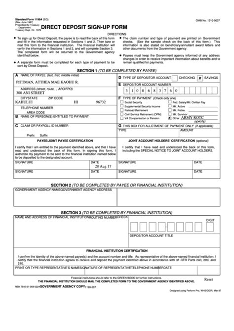 Fillable Standard Form 1199a Eg Direct Deposit Sign Up Form